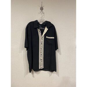 Nat Nast Shirt Mens XL Black Silk Embroidered Panel Short Sleeve Button Front